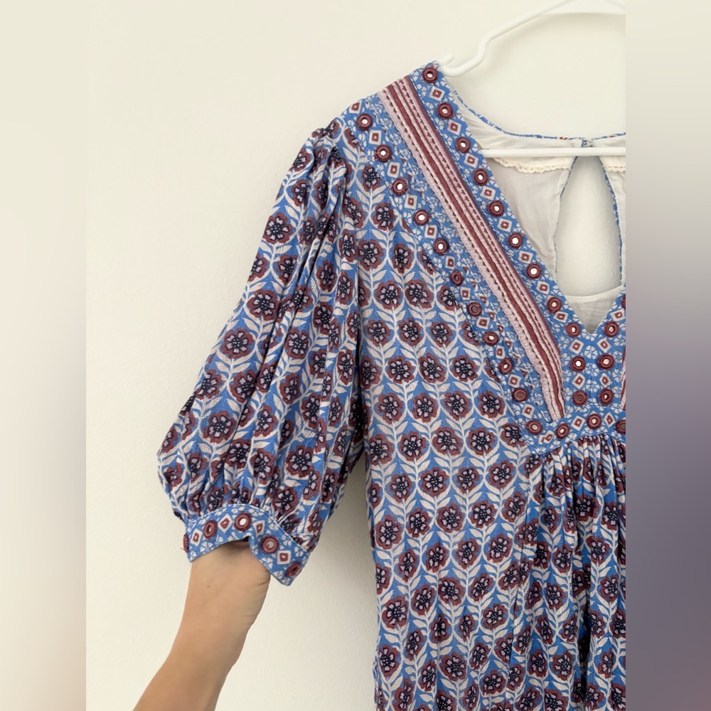 Anthropologie Maeve Puff Sleeve V Neck Medallion Lined Mini Dress Size Medium - Picture 8 of 14